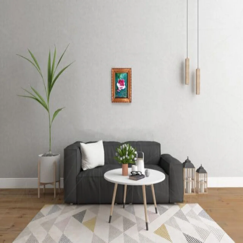 EMPEROR ART GALLERY, Rose Flower Original Handmade Acrylic Paintings on Canvas With Teak Wood Frame(12.5x10.1) in