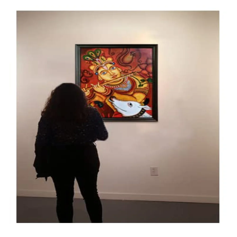 EMPEROR ART GALLERY Kerala Mural Painting #God Krishna# Canvas Print With Jungle Wood Frame# Size (25 x 18.63) Digital Reprint 25 inch x 18.63 inch Painting