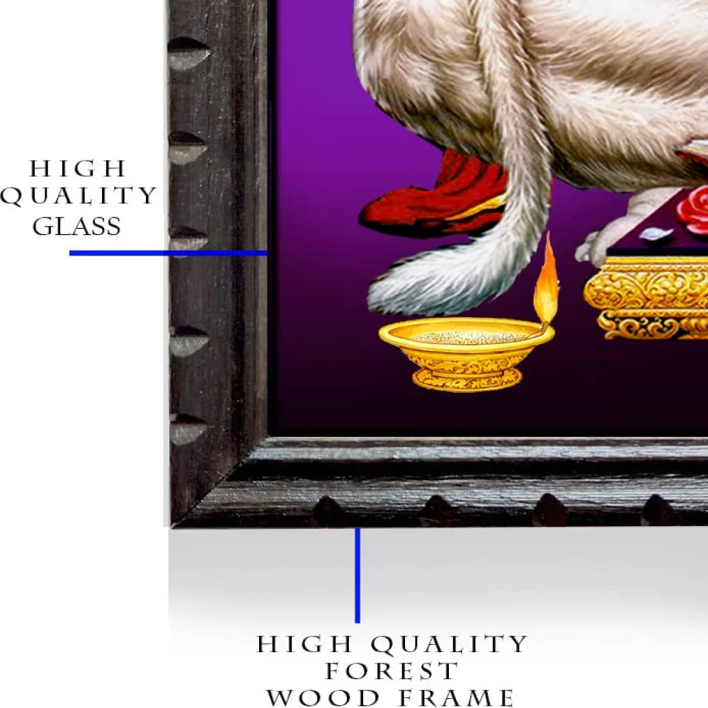 Lord Hanuman Laminated Digital RePrint With Wood Frame (18 X 13.4) inch Religious Frame (Blue)