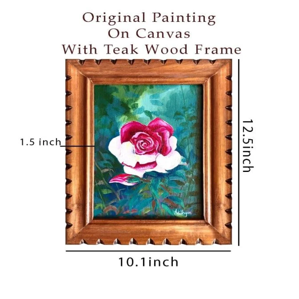 EMPEROR ART GALLERY, Rose Flower Original Handmade Acrylic Paintings on Canvas With Teak Wood Frame(12.5x10.1) in