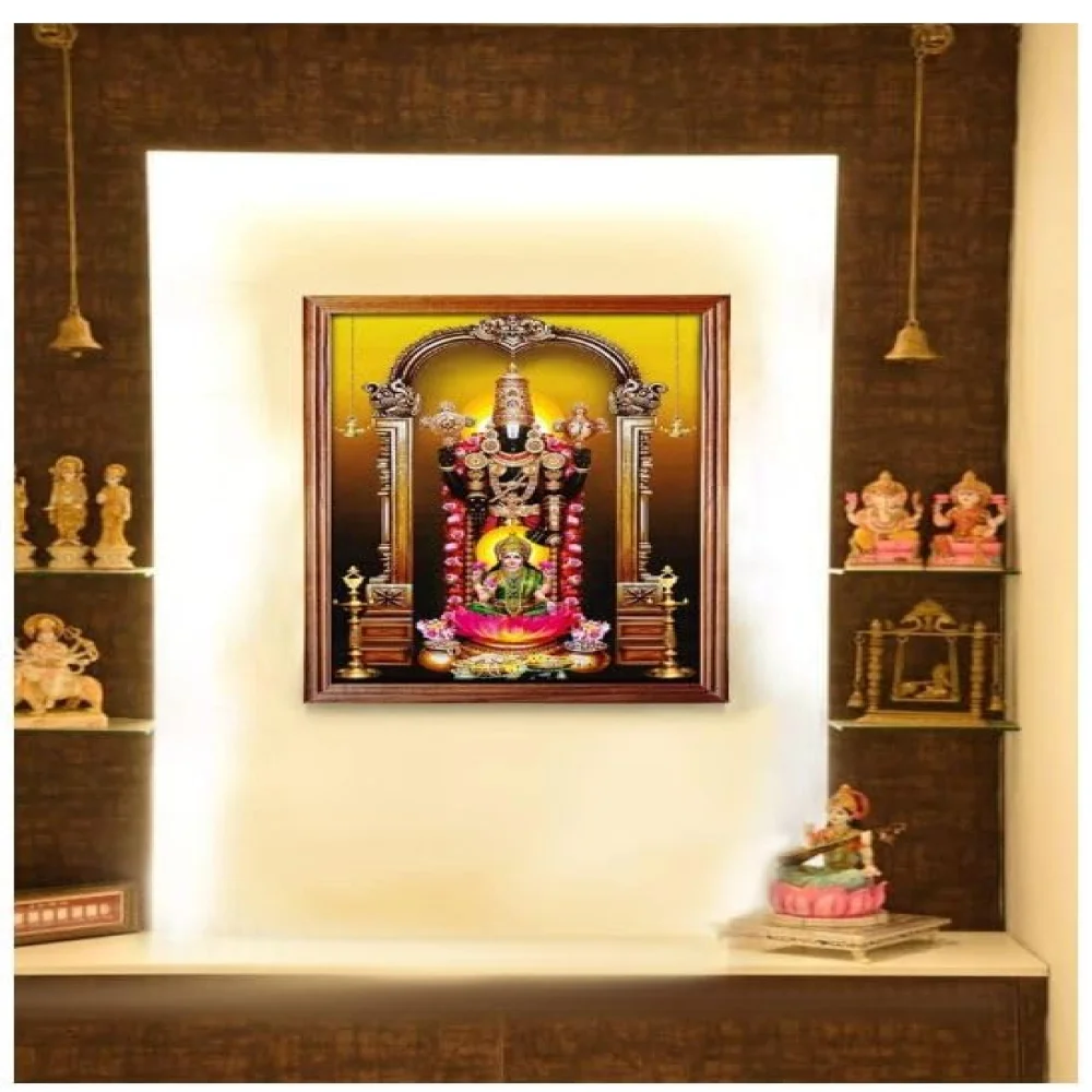 mperor God Venkateswara Swamy With Lakshmi Photo With Teak Wood Frame Religious Frame(12.5x9.2)