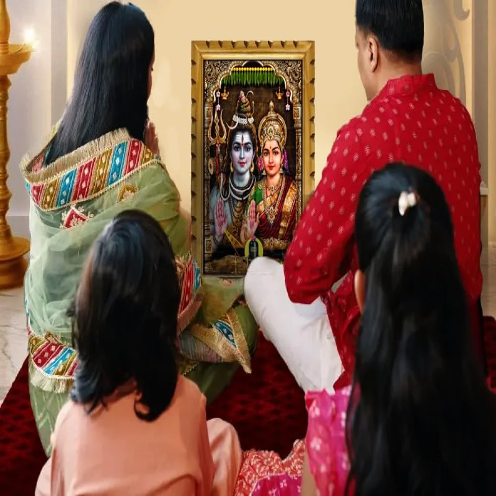 EMPEROR ART GALLERY®, Shiva Parvati Religious Wall Art, Premium Wooden Frame with Carved Design