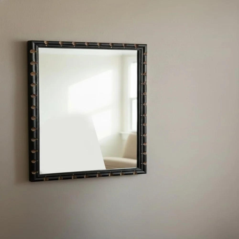 EMPEROR ART GALLERY®, Decorative Wall Mirror, Black Wooden Frame with Hand-Carved Design, 33 x 25.4 cm, Premium 3mm Mirror