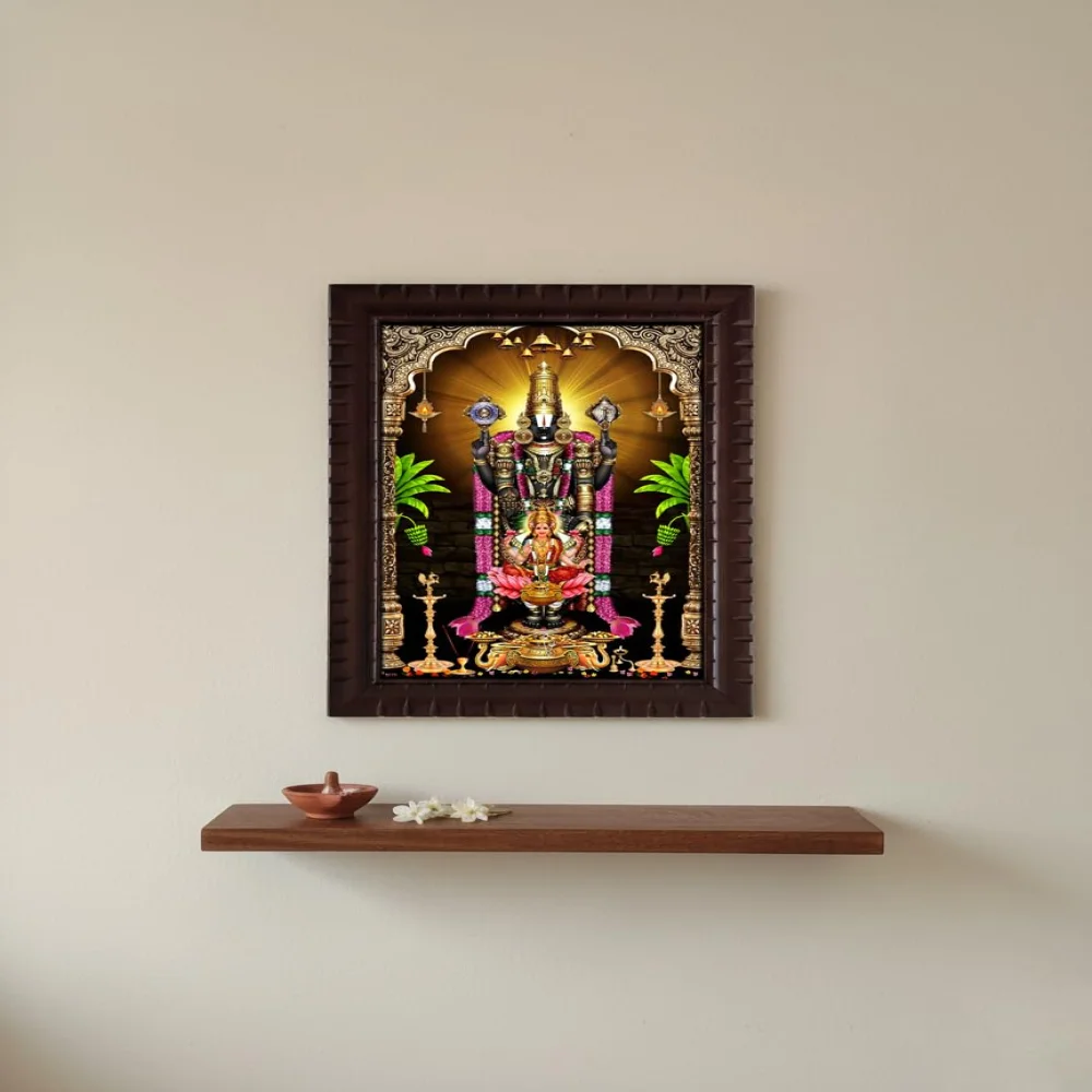 EMPEROR ART GALLERY®,Lord Venkateswara Swamy with Lakshmi Religious Photo Frame, Premium Carved Wooden Frame, Film Laminated Digital Print, 17x23 Inches