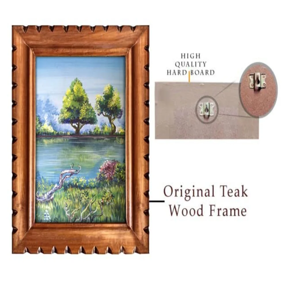 EMPEROR ART GALLERY®,Original Handmade Nature Landscape Canvas Painting, Teak Wood Frame, 25.4 x 31.5 cm