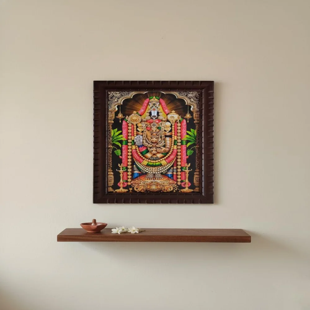 EMPEROR ART GALLERY®,Lord Venkateswara Swamy Religious Photo Frame, Carved Wooden Frame, 17x23 Inch, Film Laminated Digital Print