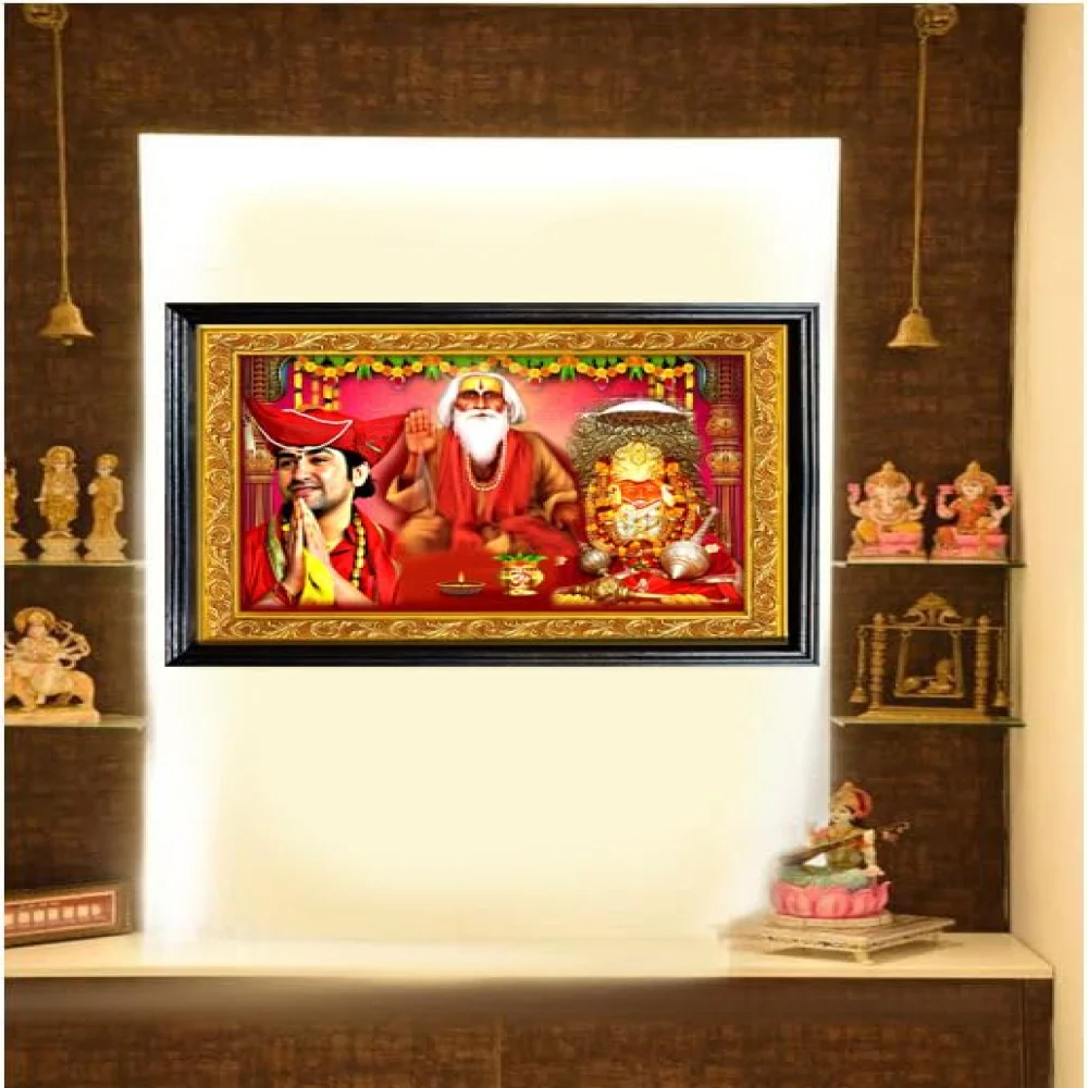 EMPEROR ART GALLERY Bageswar Dham Religious Wall Frame, 32 x 24 cm, Laminated Digital Print with Wooden Frame