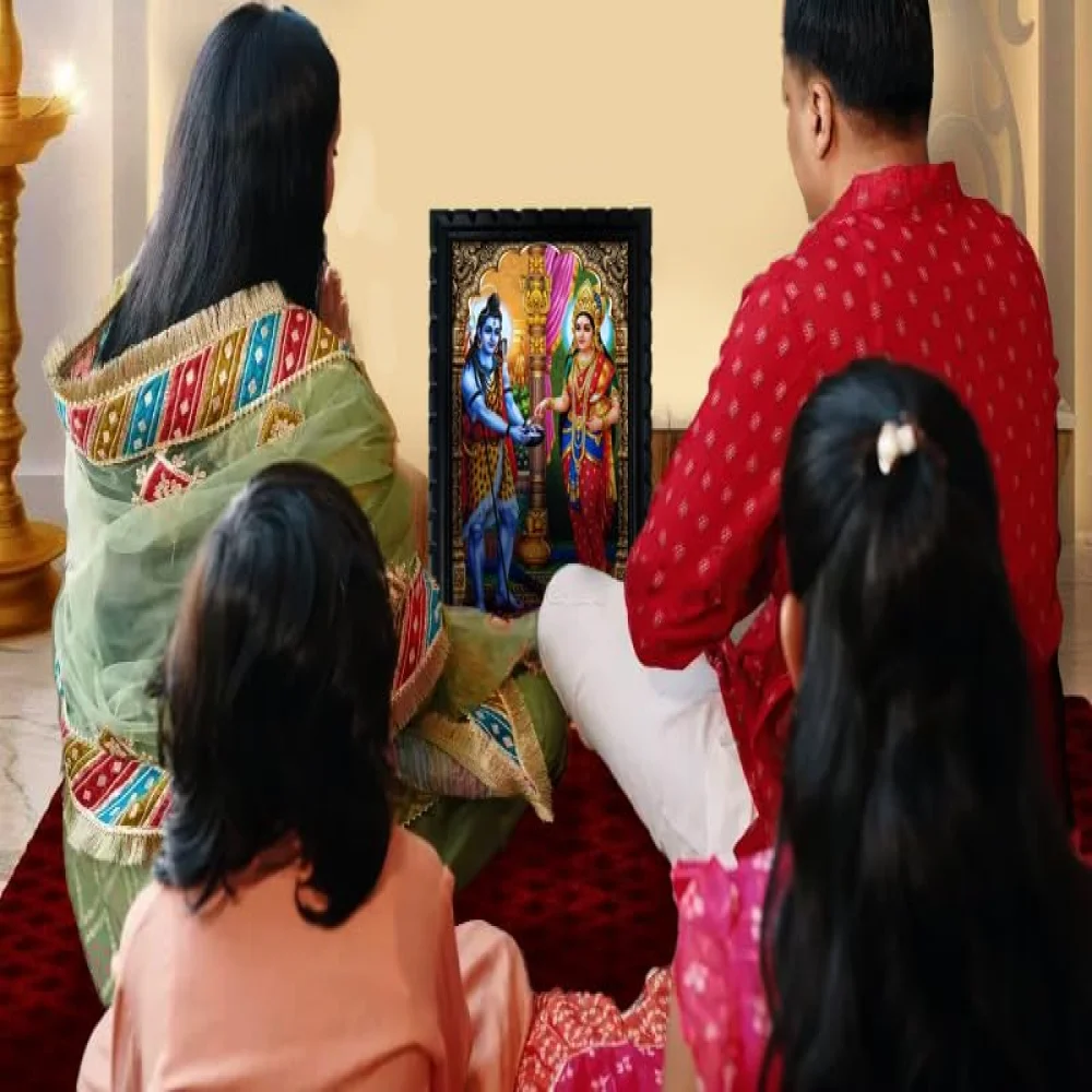 Lord Shiva and Maa Annapurna Religious Wall Art, 10x14 inches, Premium Wooden Frame with Glass, 300 GSM Digital Print