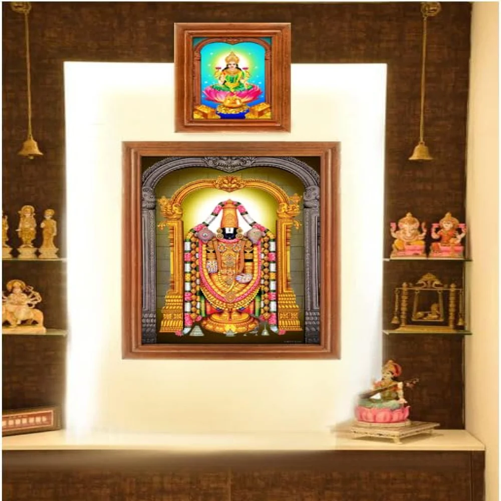 Lord Venkateswara Swamy With Lakshmi Photo Frame Original Teak Wood Frame