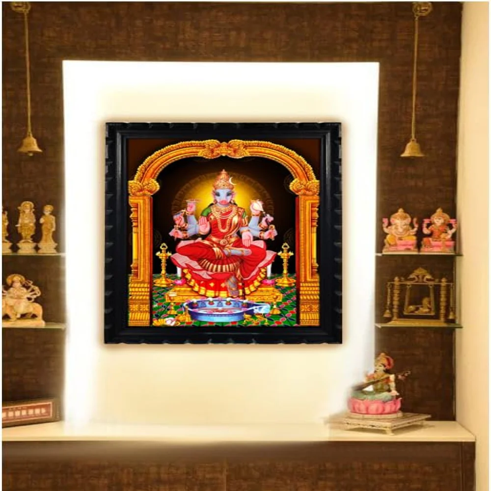 Mperor, Varahi Amman Devi Laminated Digital Print With Original Wooden Frame(13.6x17.6) in