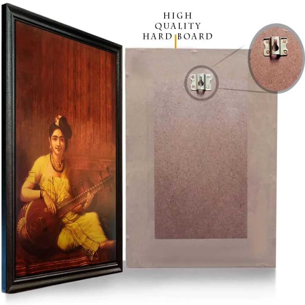 Mperor, ''Lady Playing The Veena'' Laminated Digital Re-Print With Wood Frame(28x18) in