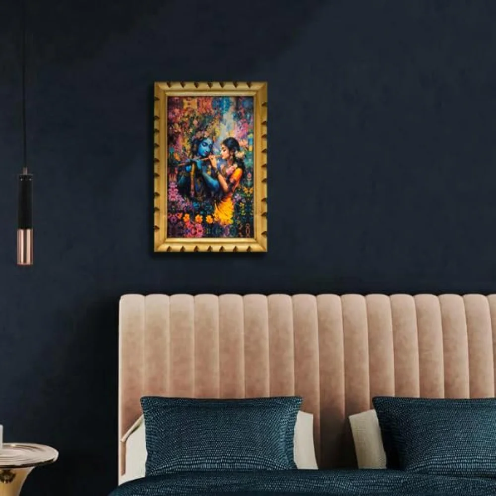 Radha Krishna Art Digital Print with Premium Wooden Frame, 33 cm x 51 cm, 300 GSM Laminated