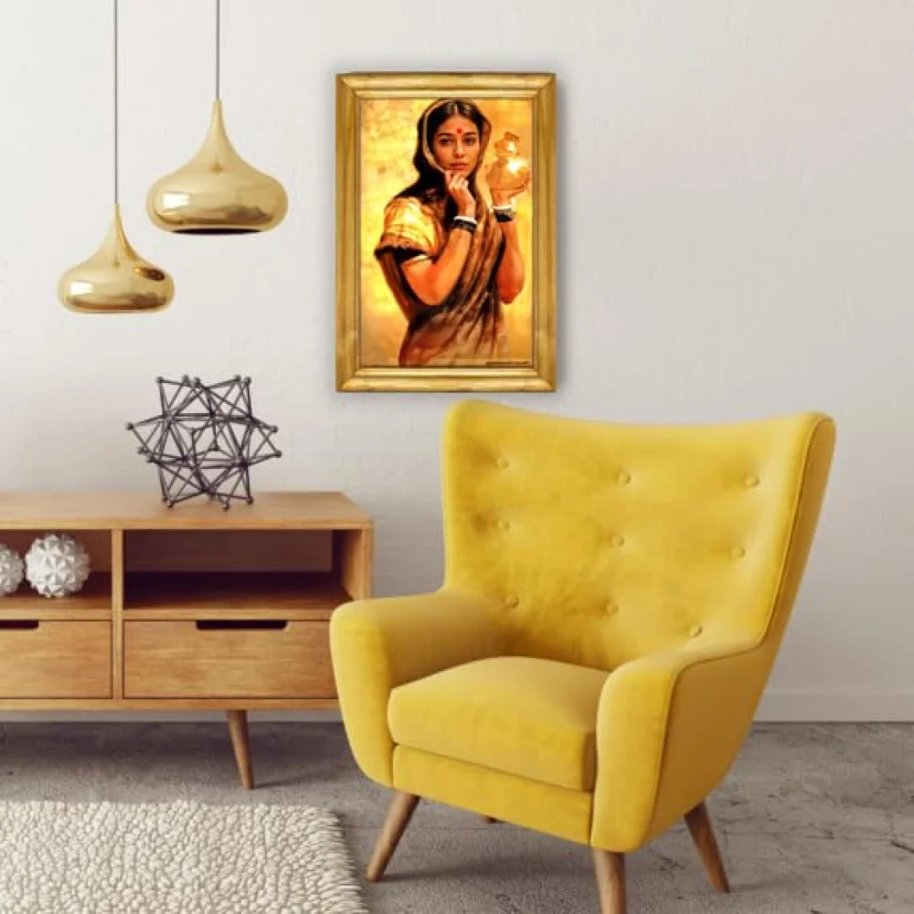 EMPEROR ART GALLERY, Traditional Indian Wall Art with Wooden Frame, 33 x 48 cm, Premium Laminated Digital Print, Golden Frame
