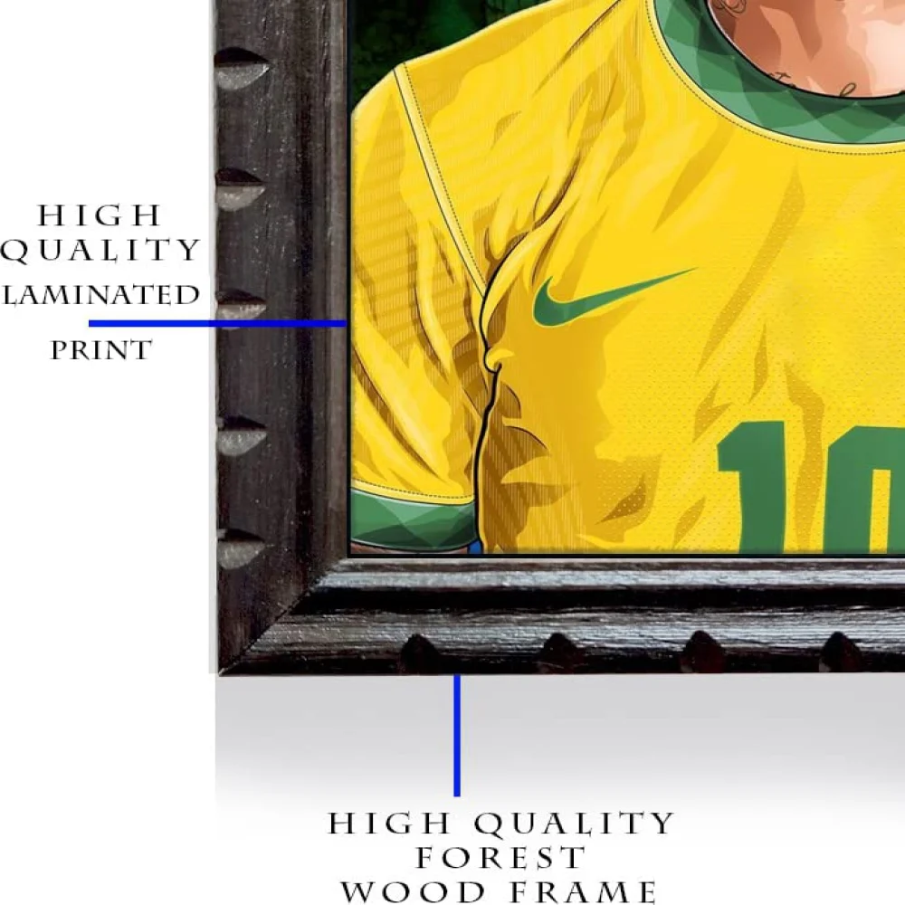 Neymar Digital Reprint With Original Wood Frame (13.5 x 18) Inch , Black Digital Reprint