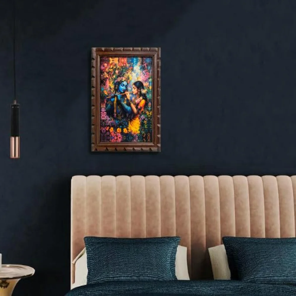 Radha Krishna Art Digital Print with Premium Wooden Frame, 33 cm x 51 cm, 300 GSM Laminated
