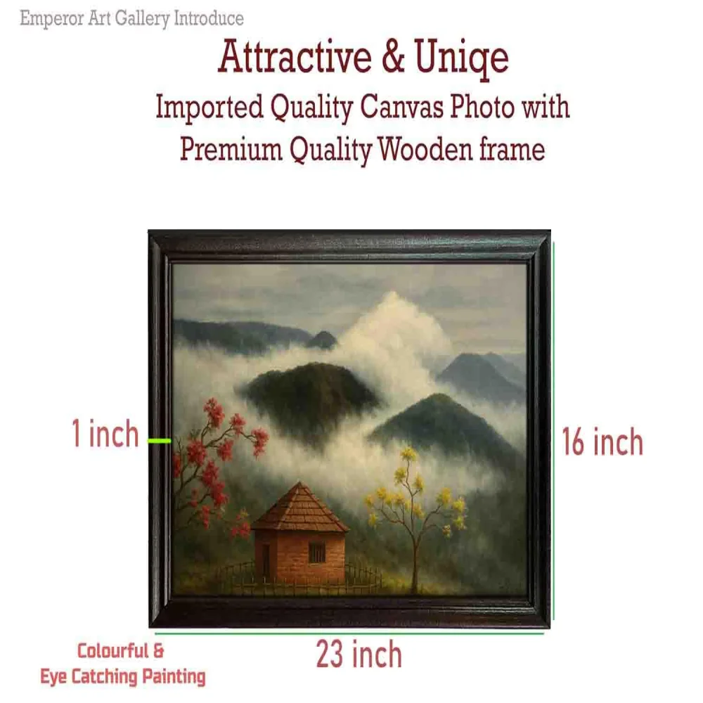 EMPEROR ART GALLERY®, Mountain Landscape Canvas Wall Art, Premium Black Wooden Frame, 58.4 x 40.6 cm