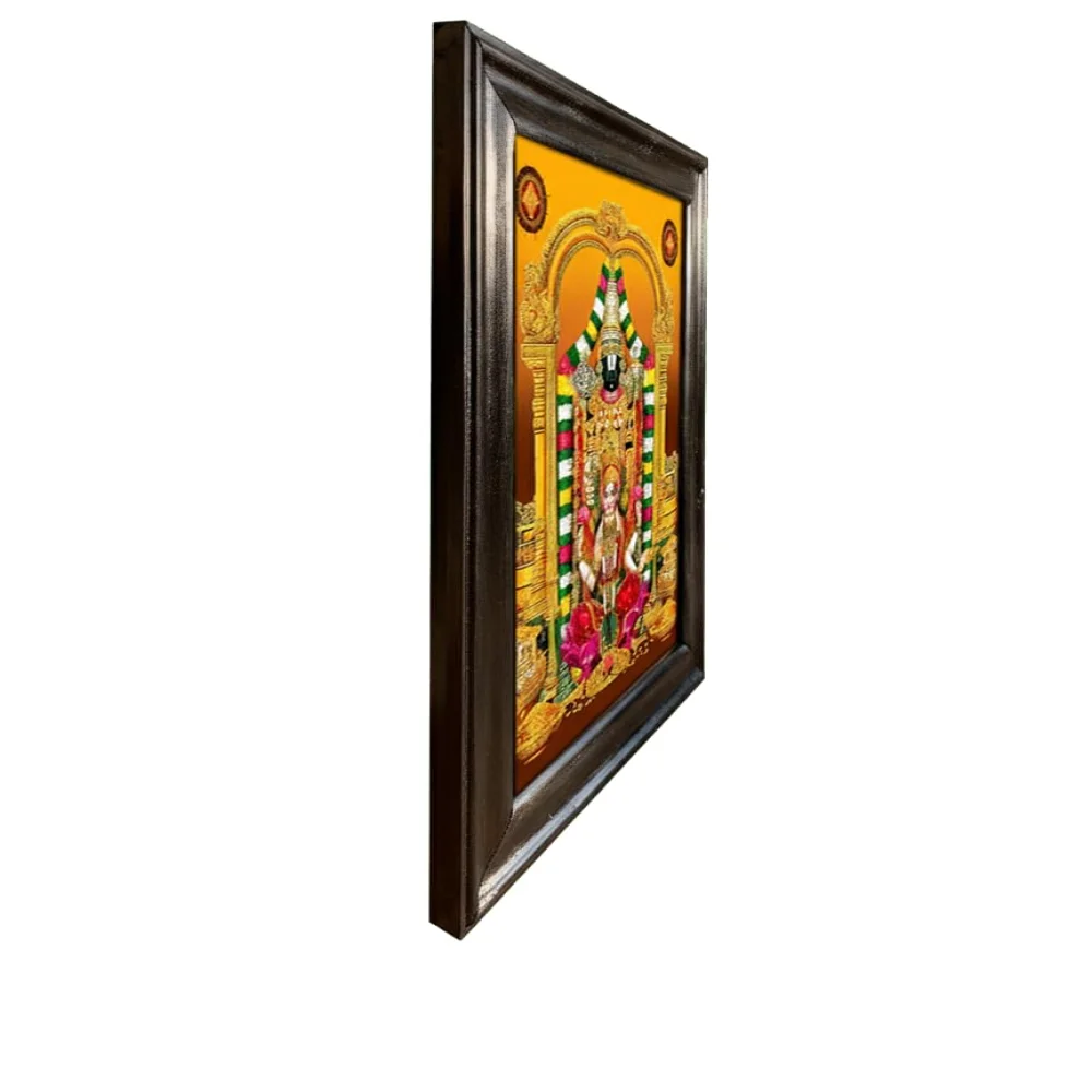 EMPEROR ART GALLERY® Venkateswara Swamy with Lakshmi Religious Wall Frame, Black Polished Wood, 48.3 x 63.5cm, Premium Digital Print