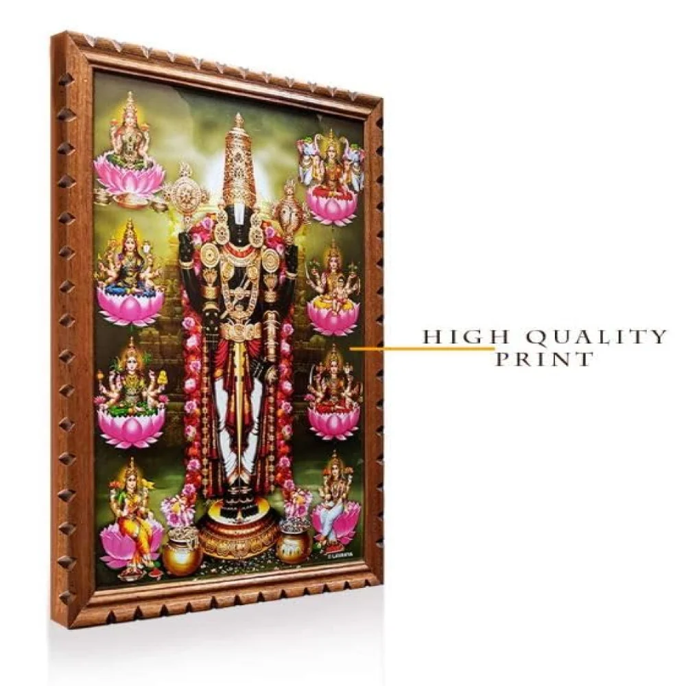 EMPEROR ART GALLERY , God Venkateswara Swamy with Lakshmi Photo # Wood Frame # Size(17.5 X 13.4)
