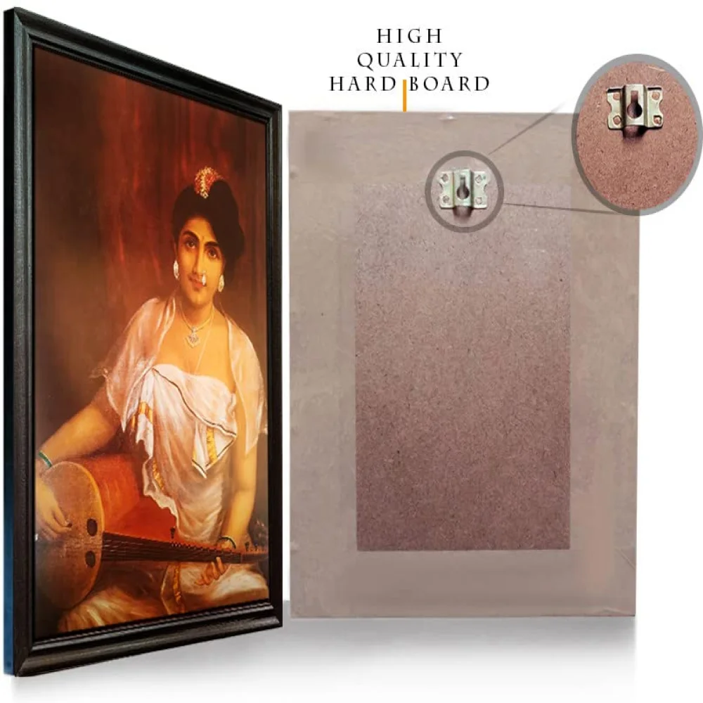 Mperor, ''Lady Playing With Veena'' Laminated Digital Re-Print With Wood Frame(28x18) in