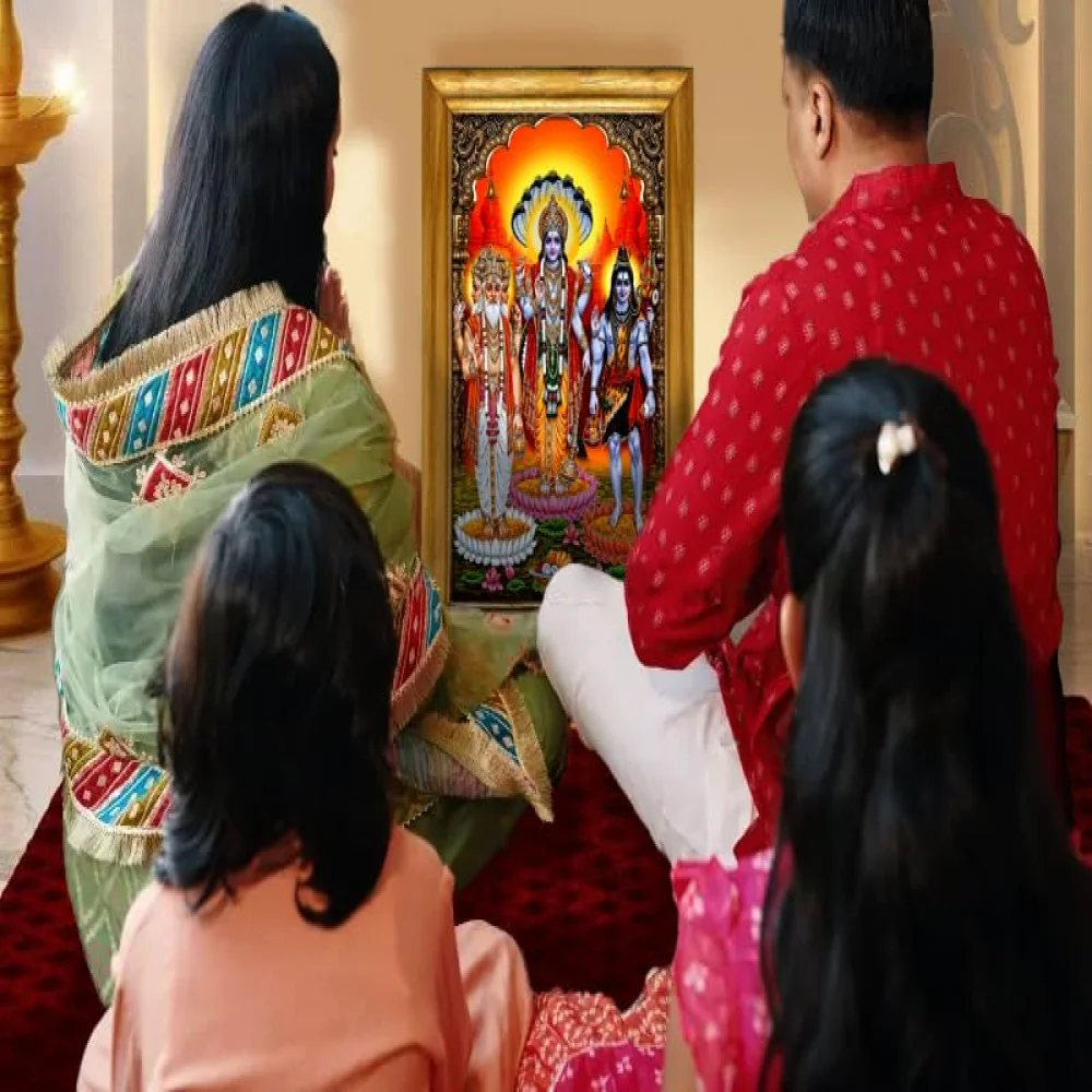 Hindu Religious Wall Art Frame with Brahma Vishnu Shiva, 33 x 51 cm, Premium Wooden Frame, Glossy Laminated Digital Print