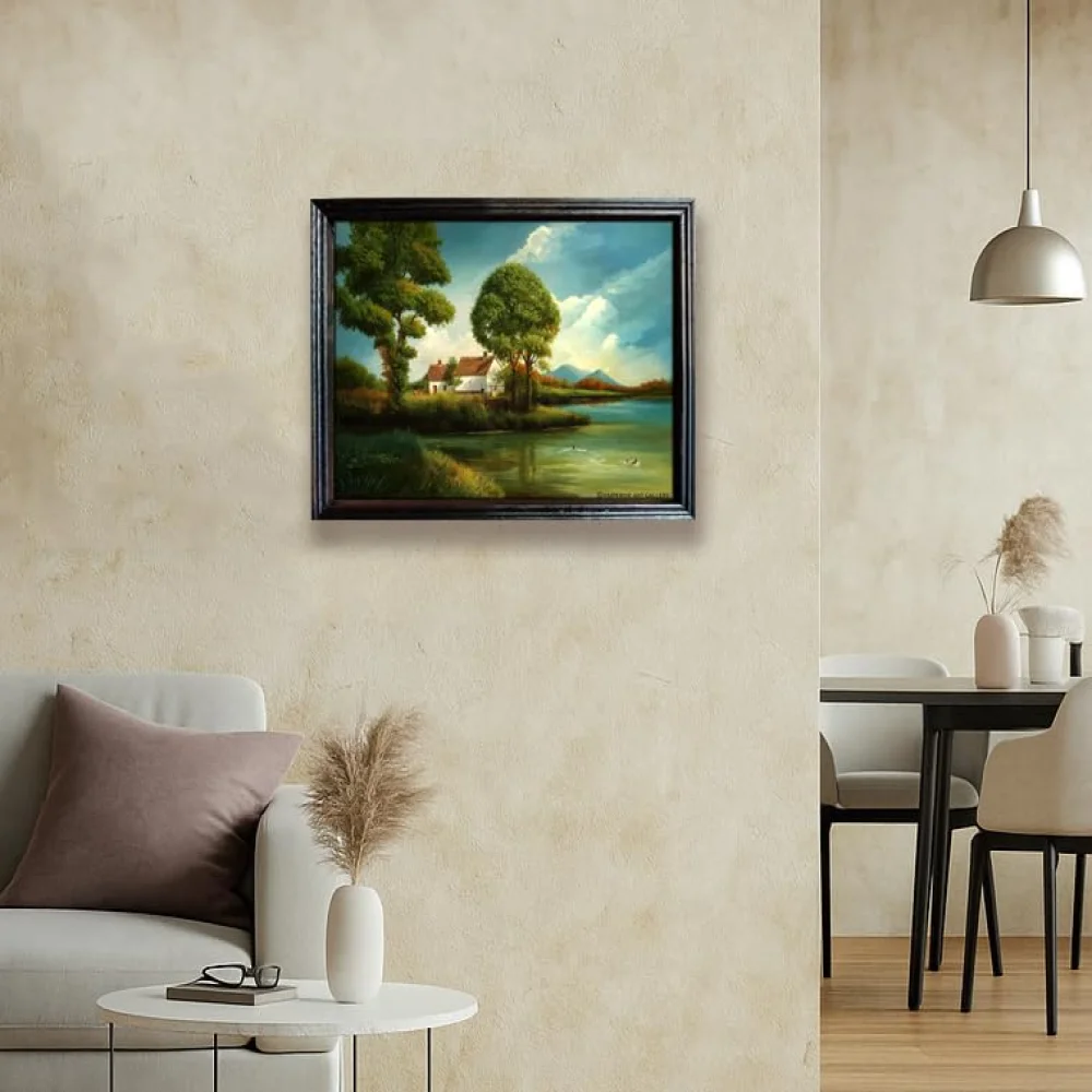 EMPEROR ART GALLERY®, Landscape Wall Art, Black Polished Wooden Frame, 44 x 33 cm, Nature Scene Painting