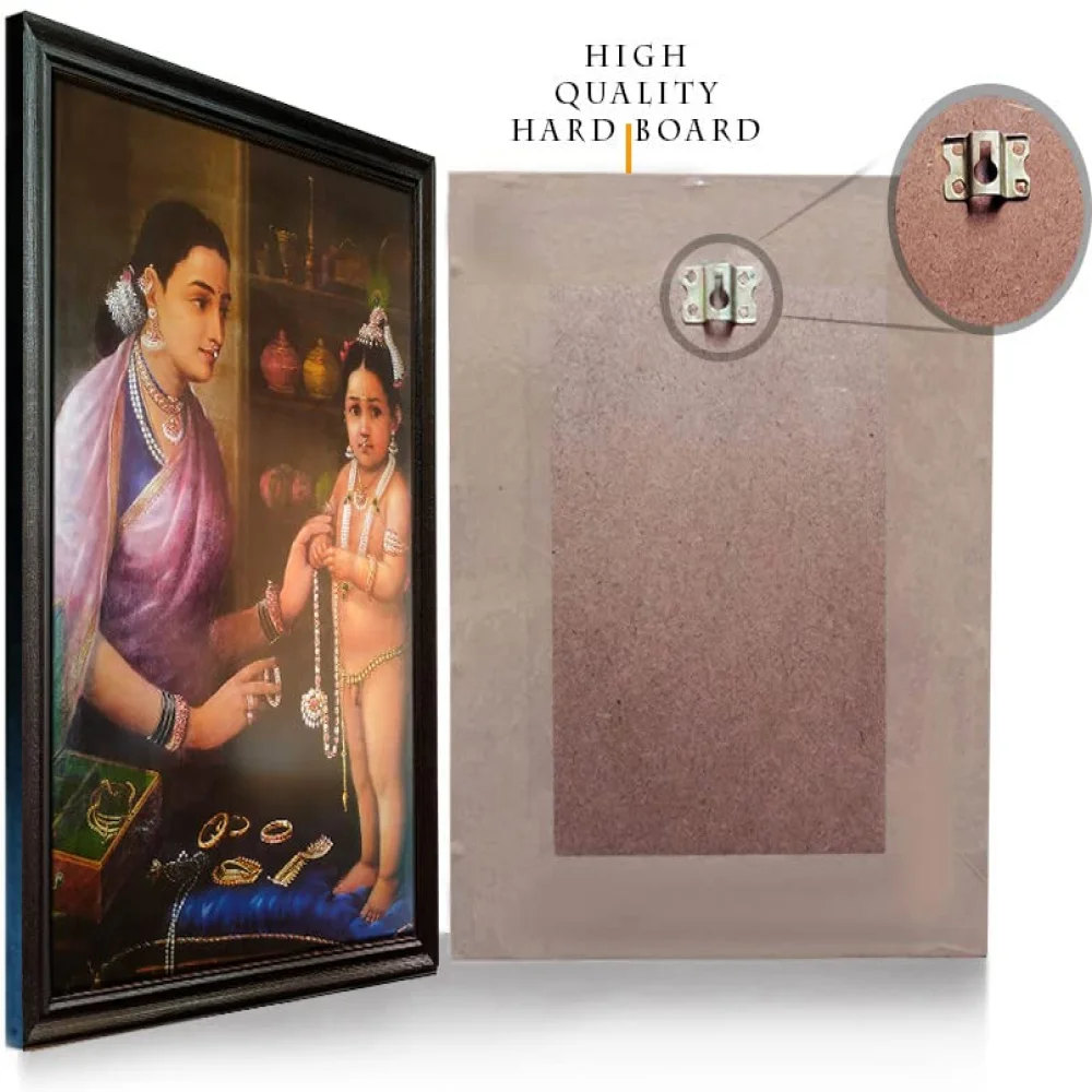 Mperor, ''Yesodha Adorning Krishna'' Laminated Digital Re-Print with Wood Frame(30x20) in Black
