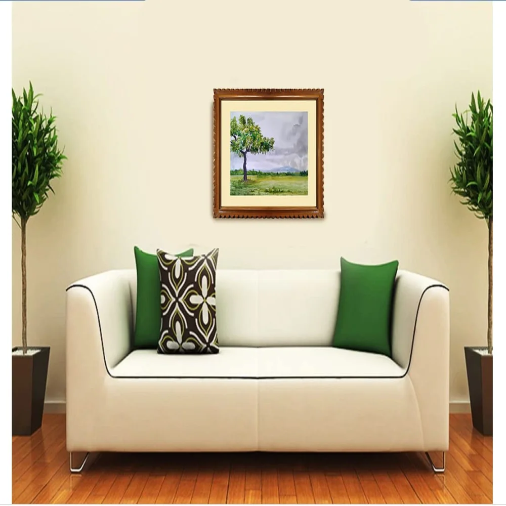 EMPEROR ART GALLERY®,Handmade Watercolour Landscape Painting with Carved Teak Frame, 26.5 x 20.6 inches, Original Premium Artwork on Ivory Paper