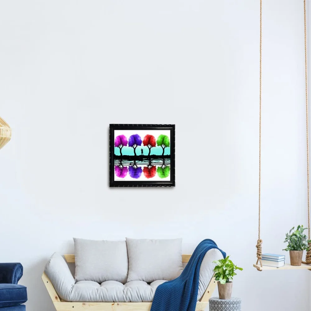 Mperor, Colorful Trees Laminated Digital print With Wood Frame(19x13.6) in