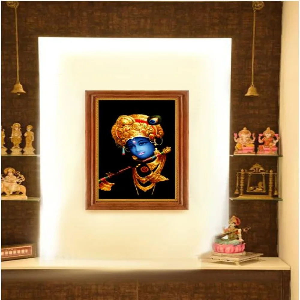 Mperor, Lord Krishna Laminated Digital RePrint With TEAK Wood Frame(13.6x17.3) in