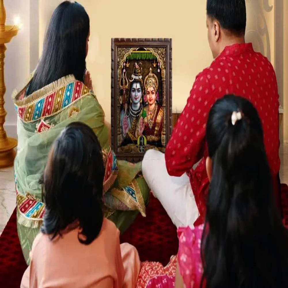 EMPEROR ART GALLERY®, Shiva Parvati Religious Wall Art, Premium Wooden Frame with Carved Design