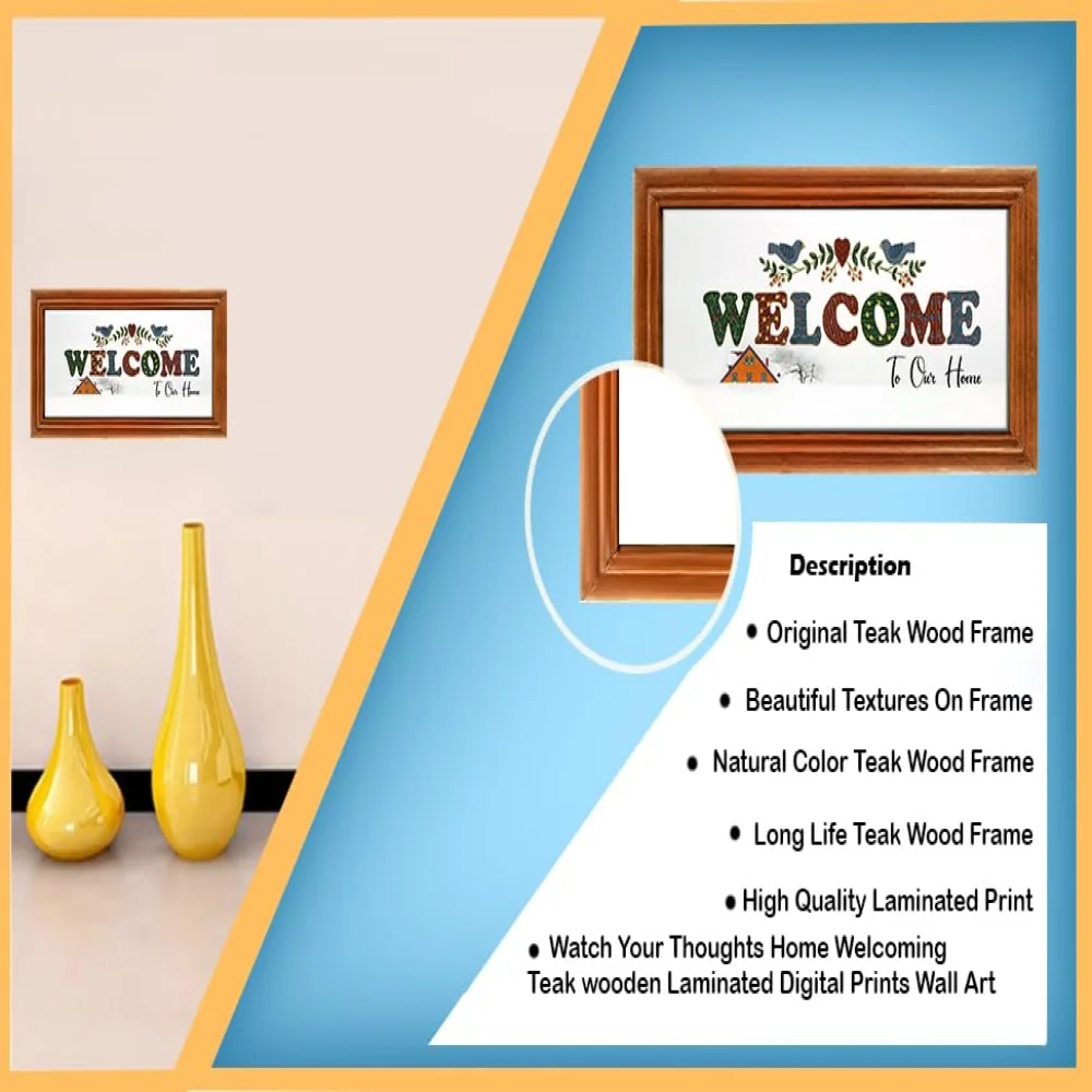 Mperor, Home Welcoming Laminated Digital print With Teak Wood Frame Name Plate(4.6x9.3) inch