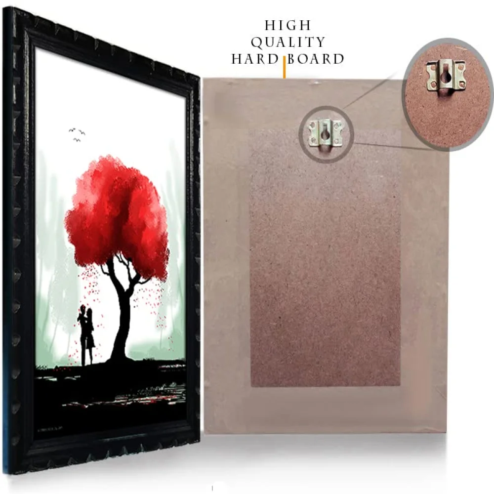 Mperor, Black and White Wall Art with Red Tree Laminated Digital Print With Wood Frame(18.1x13) in