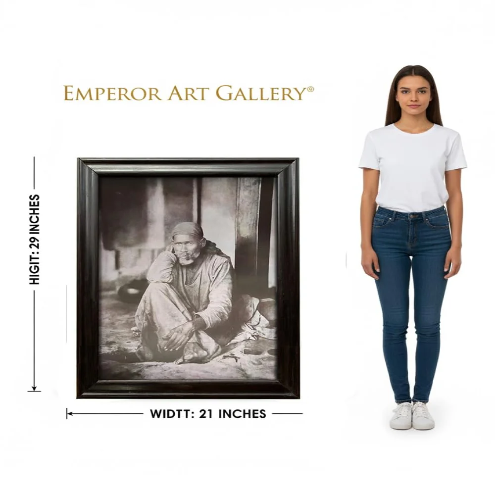 EMPEROR ART GALLERY® Sri Shirdi Sai Baba Framed Photo, Black Wooden Frame, 21x29 Inches, Laminated Digital Print, 300 GSM