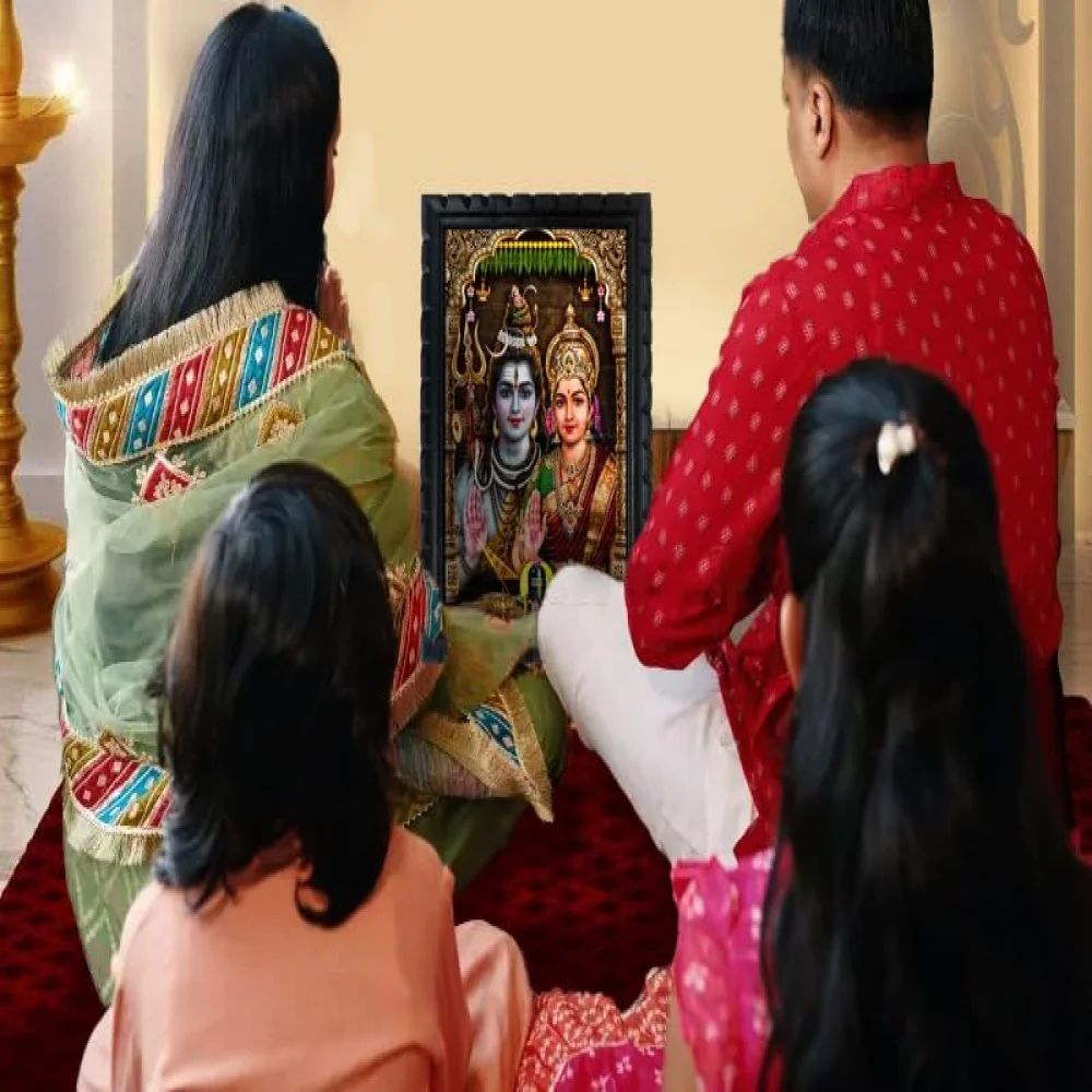 EMPEROR ART GALLERY®, Shiva Parvati Religious Wall Art, Premium Wooden Frame with Carved Design