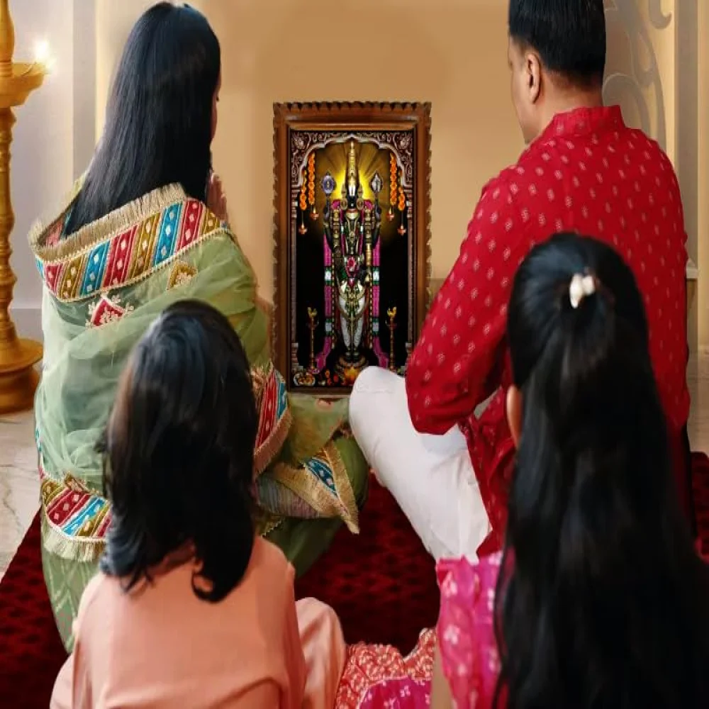 EMPEROR ART GALLERY Lord Venkateswara Swamy Religious Photo Frame, Premium Teak Wood, 41 x 31 cm,300 GSM Digital Print with 3mm Glass