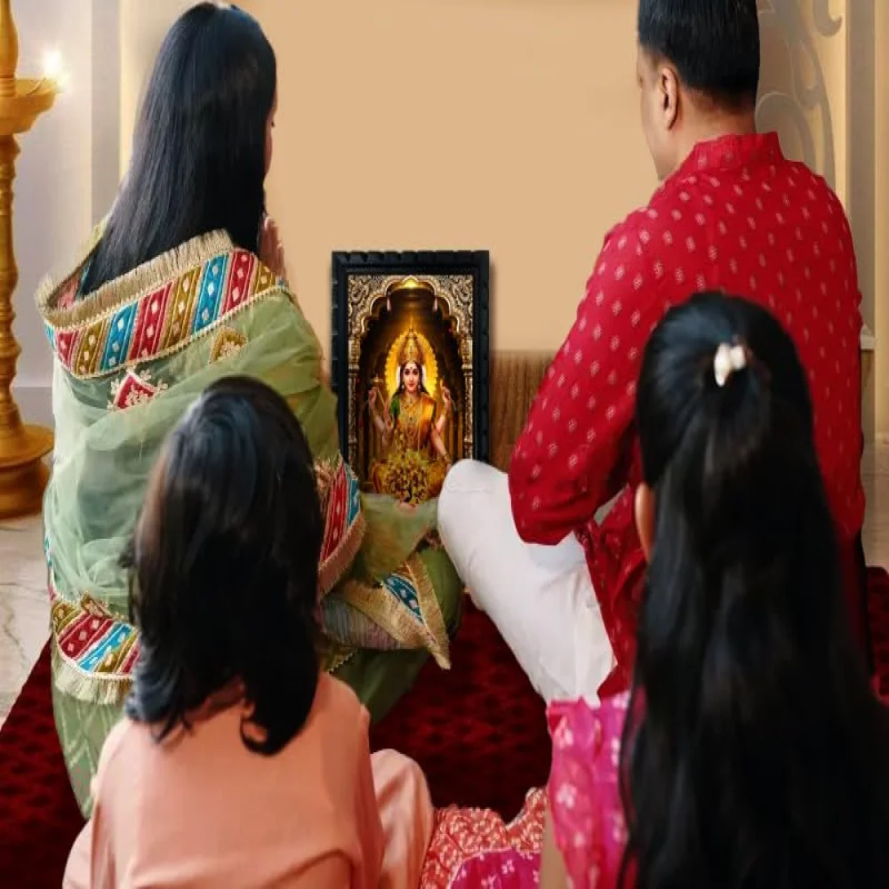 EMPEROR ART GALLERY®,Lakshmi and Money Tree Wall Frame, Premium Wooden Carved Design, 25.4 x 35.6 cm, Glitter Laminated Print