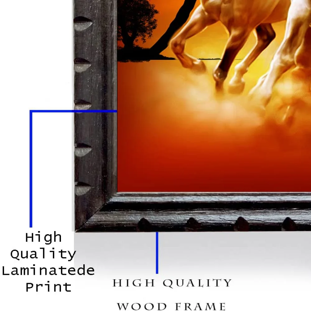Mperor,Seven Running Horses Vastu Wood Framed Digital Reprint 18 inch x 12 in Digital Reprint 18 inch x 12 inch Painting (With Frame)