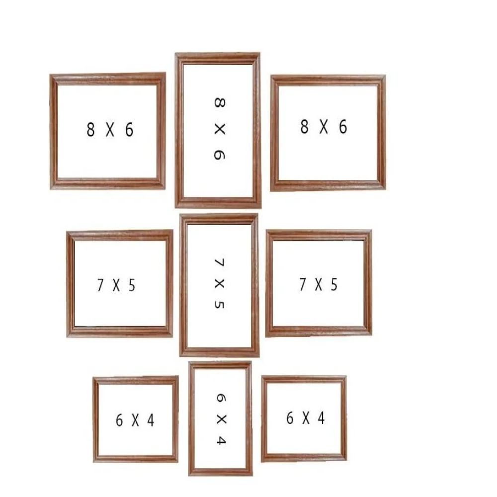 EMPEROR ART GALLERY, Original Teak Wood Picture Frame Set with High Definition Glass for Wall or Table (sets of 9# Size 8 x 6#, 7 x 5#, 6 x 4#)