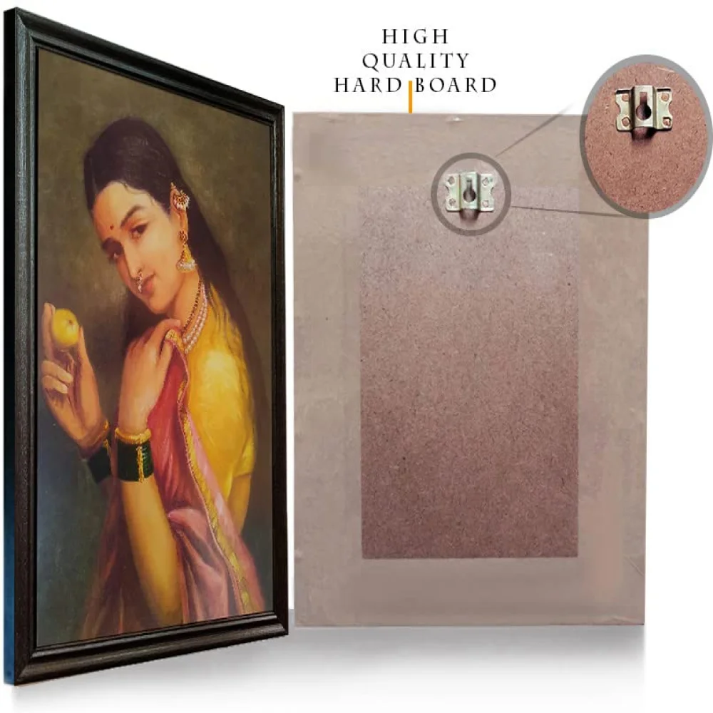 'A Lady Holding Fruit'' Digital Reprint With Lamination And Wood Frame, Size(13.2 x19 Inch)