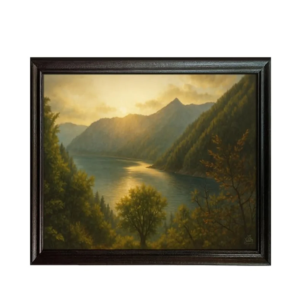 EMPEROR ART GALLERY®,Mountain Lake Landscape Canvas Wall Art with Premium Wooden Frame, 23 x 16 inches