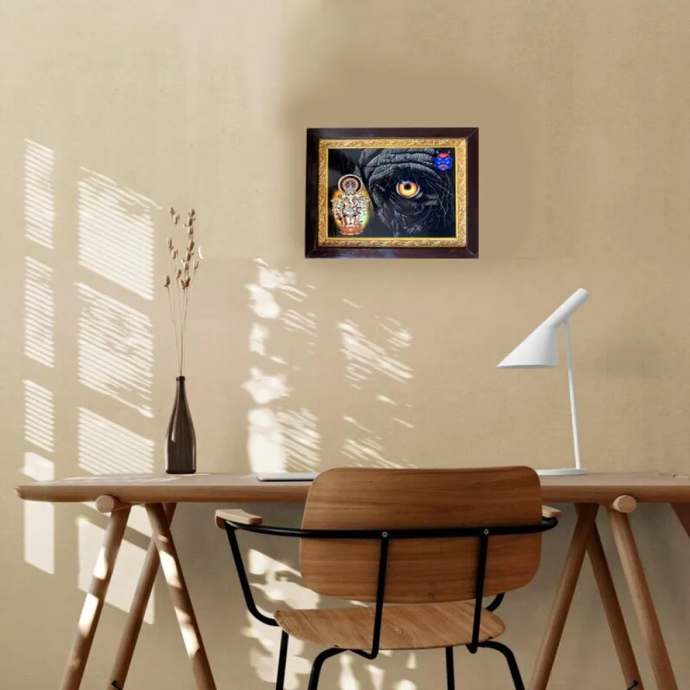 EMPEROR ART GALLERY®,Drishti Ganapathi Religious Wall Art, 16.4 x 13.6 inch, Premium Wooden Frame with Gold Border, Laminated Digital Print