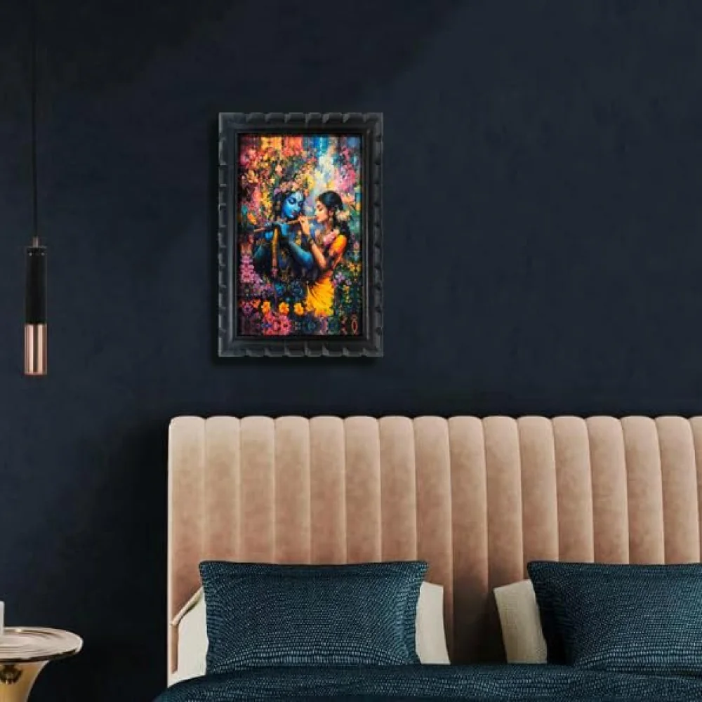 Radha Krishna Art Digital Print with Premium Wooden Frame, 33 cm x 51 cm, 300 GSM Laminated