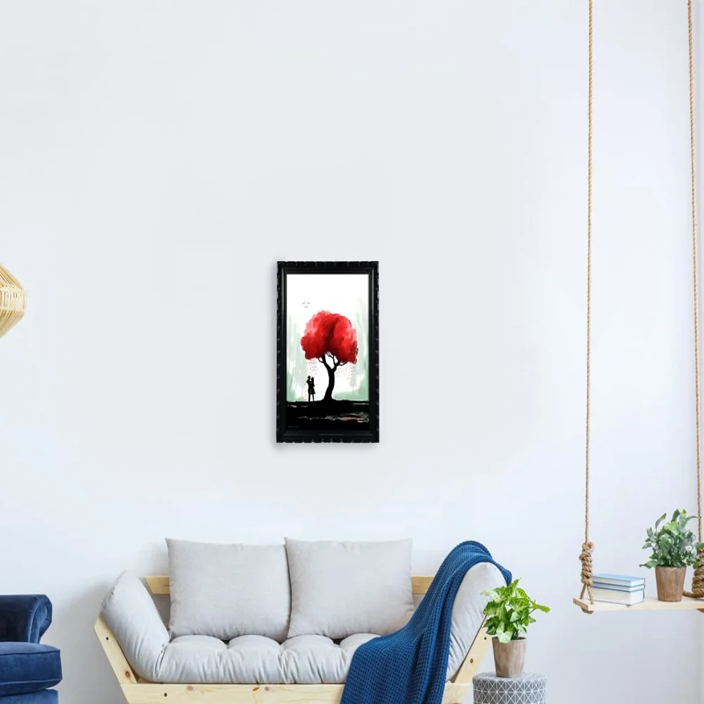 Mperor, Black and White Wall Art with Red Tree Laminated Digital Print With Wood Frame(18.1x13) in