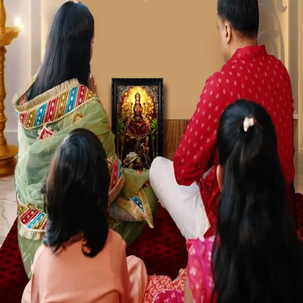 EMPEROR ART GALLERY®, Lakshmi Money Tree Wooden Frame, 35.5 x 28 cm, Rare Carved Design, Glitter Laminated Digital Print