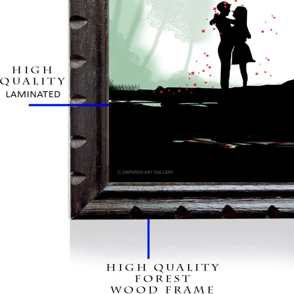 Mperor, Black and White Wall Art with Red Tree Laminated Digital Print With Wood Frame(18.1x13) in