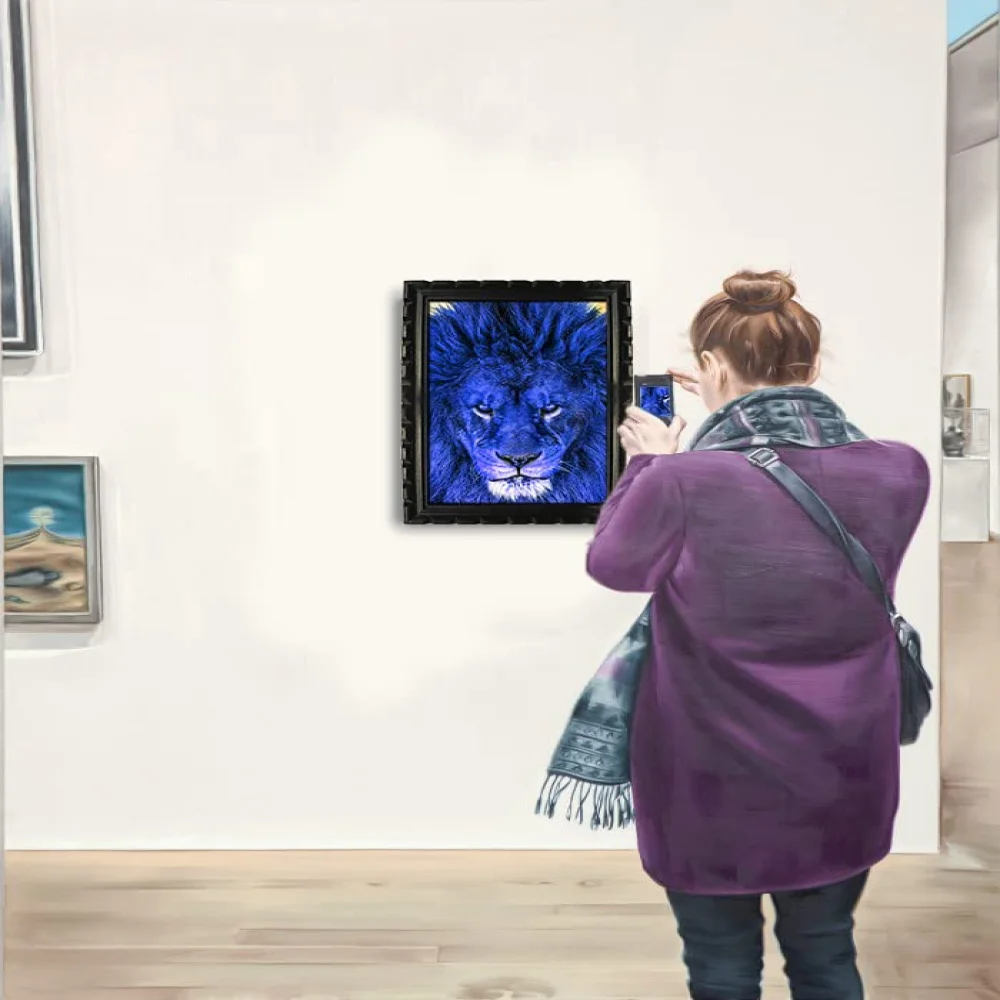 Mperor, The Lion Digital Re Print With Wood Frame With Carving Designed (19.1x13) In