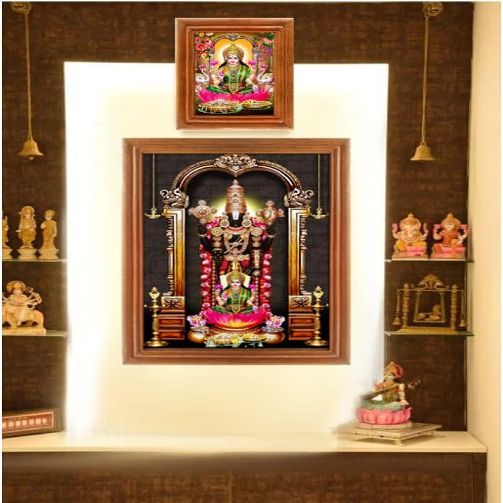 Lord Venkateswara Swamy With Lakshmi Photo Frame Original Teak Wood Frame