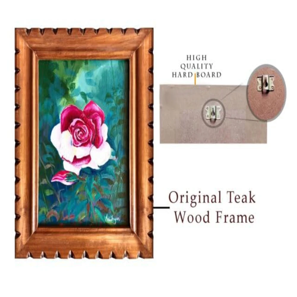 EMPEROR ART GALLERY, Rose Flower Original Handmade Acrylic Paintings on Canvas With Teak Wood Frame(12.5x10.1) in