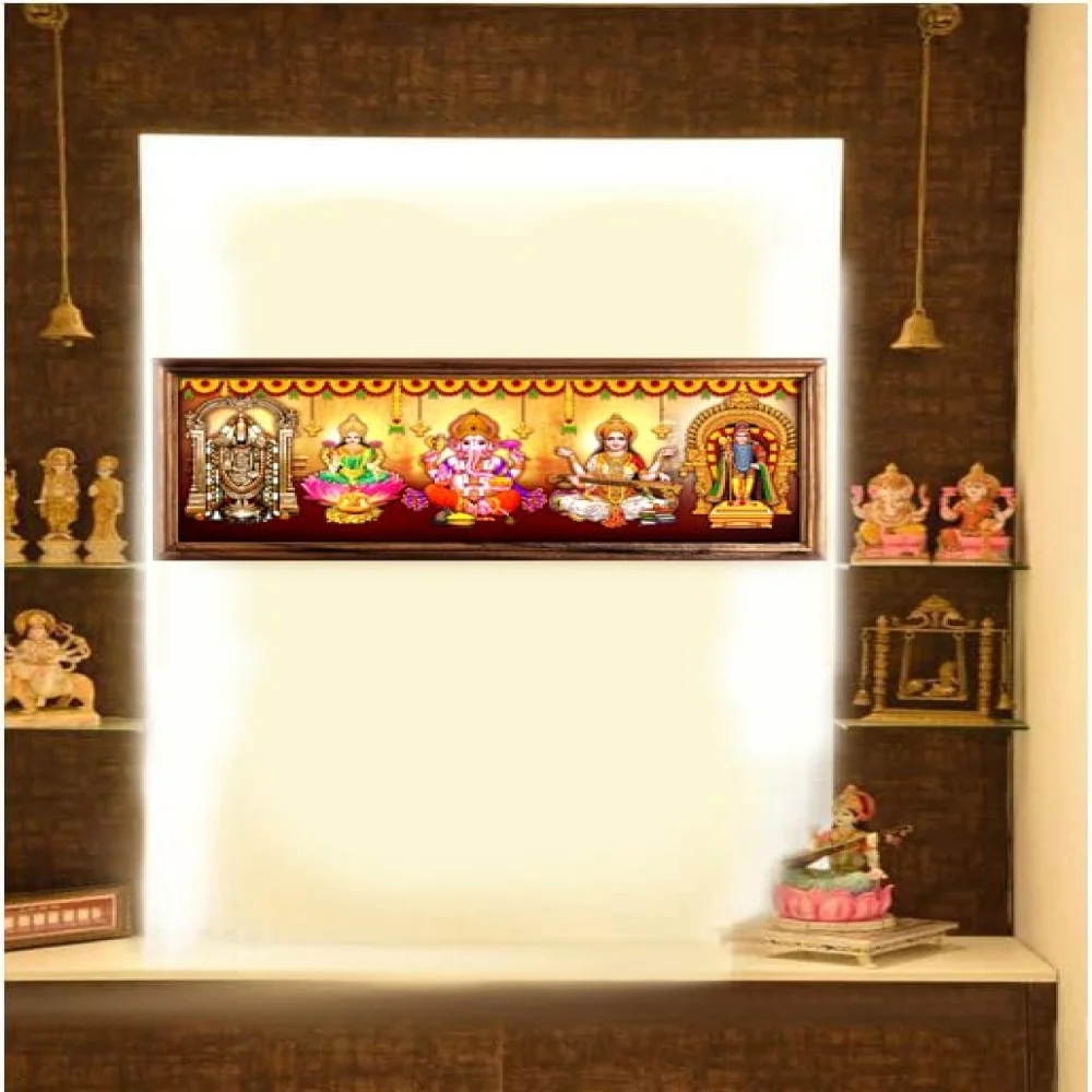 EMPEROR ART GALLERY 5god and goddess Digital Print with Teak Wooden Frame(7.2 inch X 17.2 inch) Religious Frame