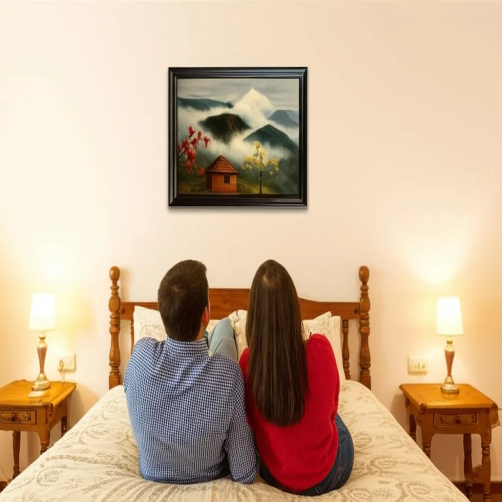 EMPEROR ART GALLERY®, Mountain Landscape Canvas Wall Art, Premium Black Wooden Frame, 58.4 x 40.6 cm